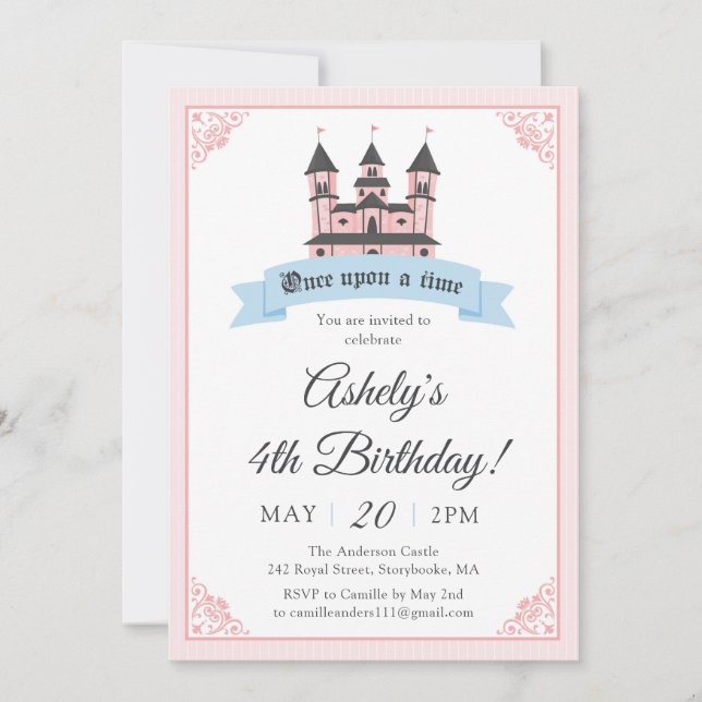 Invitación a la fiesta de cumpleaños de la princes (Anverso)