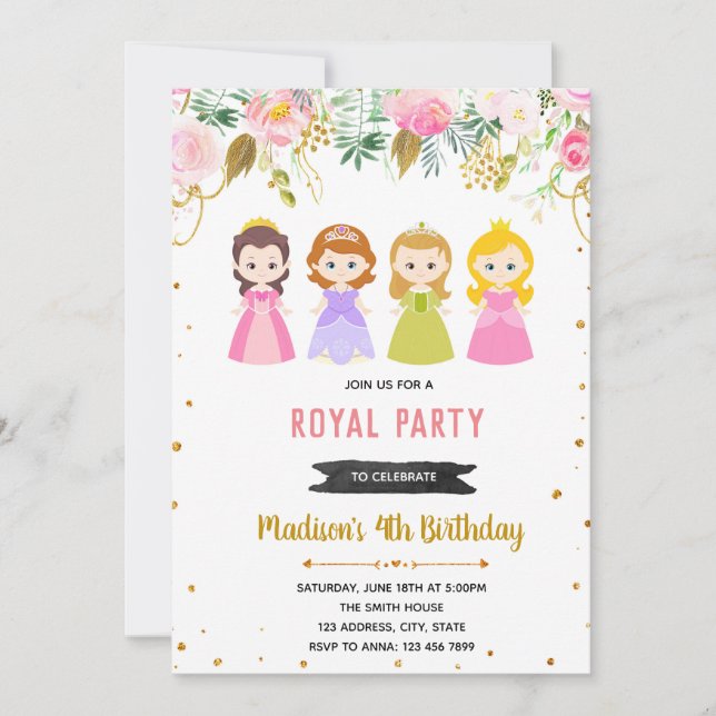 Invitación a la fiesta de cumpleaños de la princes (Anverso)