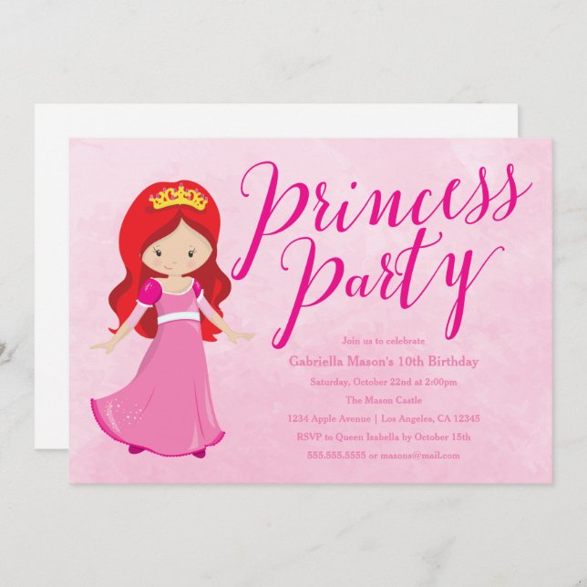 Invitación a la fiesta de cumpleaños de la princes (Anverso / Reverso)