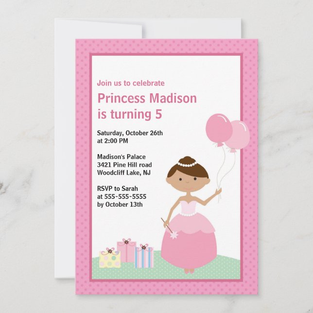 Invitación a la fiesta de cumpleaños de la princes (Anverso)