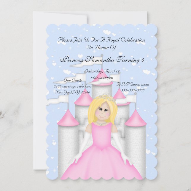 Invitación a la fiesta de cumpleaños de la Princes (Anverso)