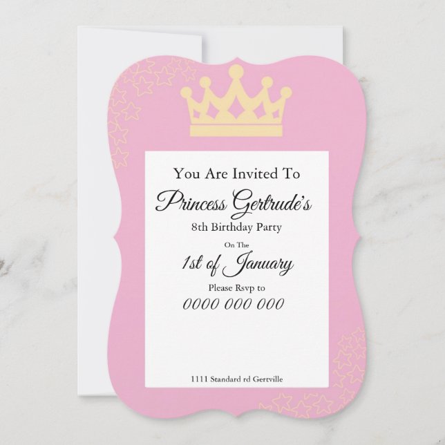 Invitación a la fiesta de cumpleaños de la princes (Anverso)