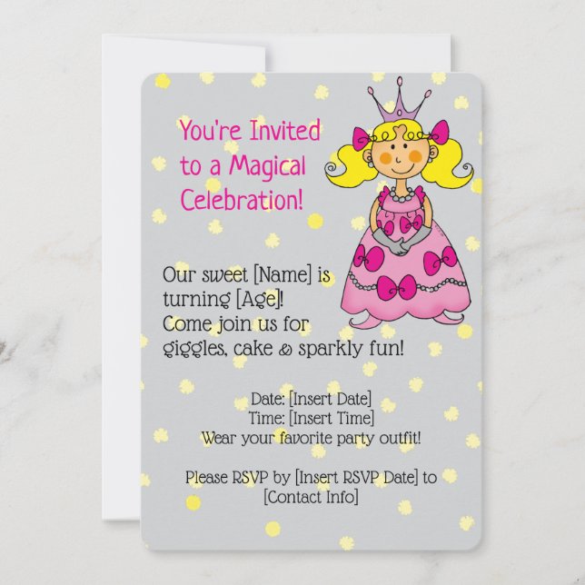 Invitación a la fiesta de cumpleaños de la princes (Anverso)