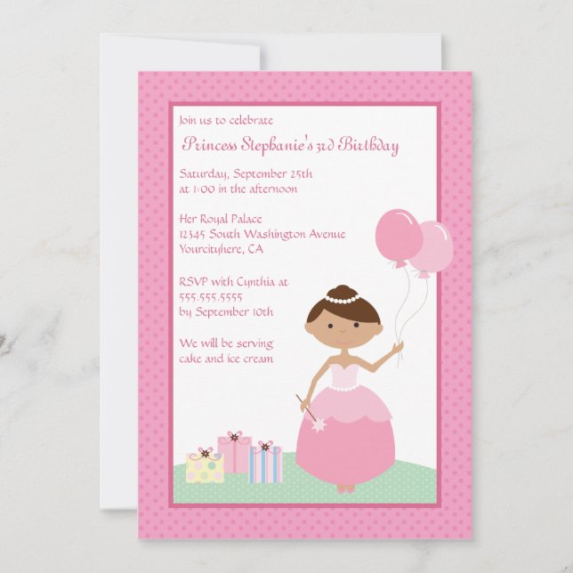 Invitación a la fiesta de cumpleaños de la princes (Anverso)