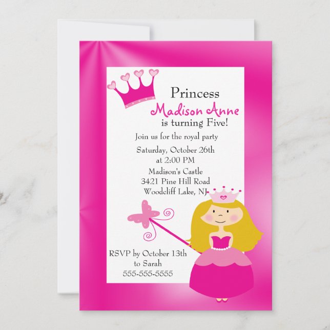 Invitación a la fiesta de cumpleaños de la princes (Anverso)