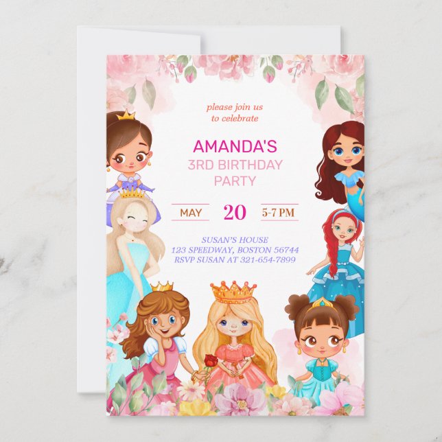 Invitación a la fiesta de cumpleaños de la princes (Anverso)