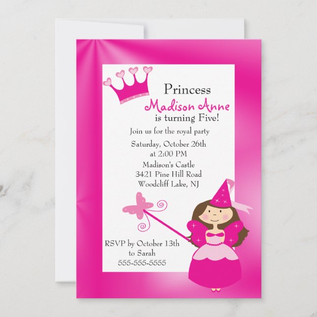 Invitación a la fiesta de cumpleaños de la princes (Anverso)