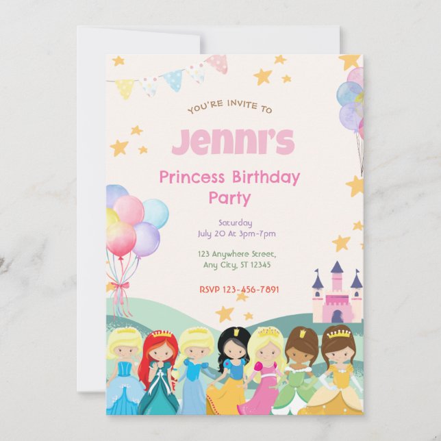 Invitación a la fiesta de cumpleaños de la princes (Anverso)
