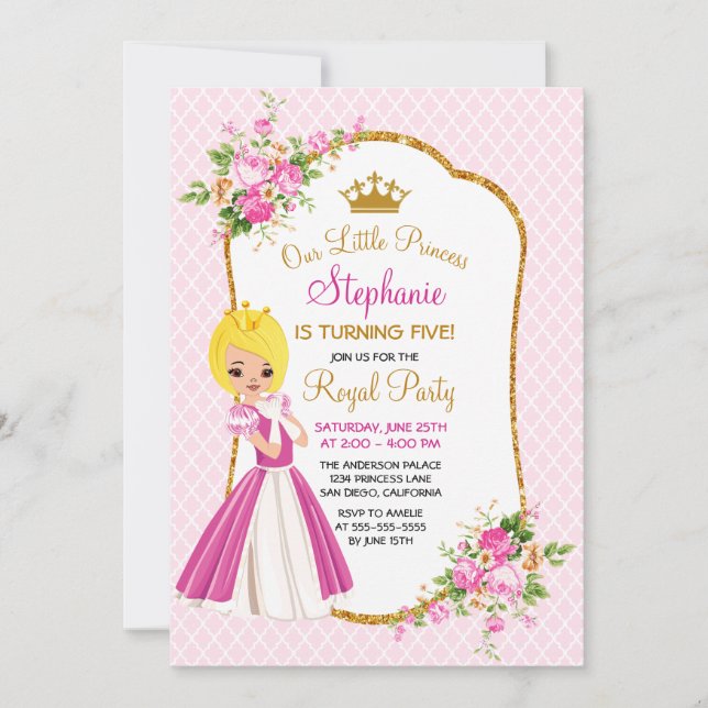Invitación a la fiesta de cumpleaños de la princes (Anverso)