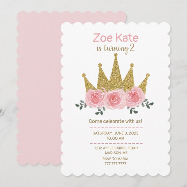 Invitación a la fiesta de cumpleaños de la princes (Anverso / Reverso)