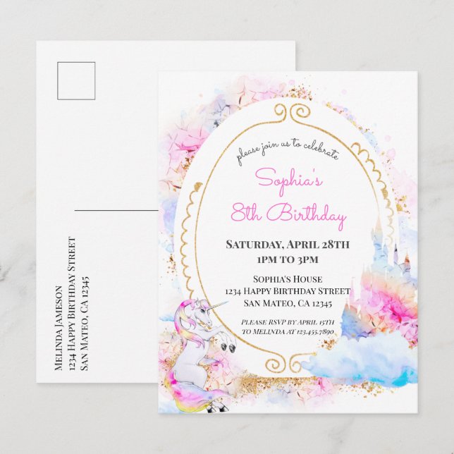 Invitación a la fiesta de cumpleaños de la Princes (Anverso / Reverso)