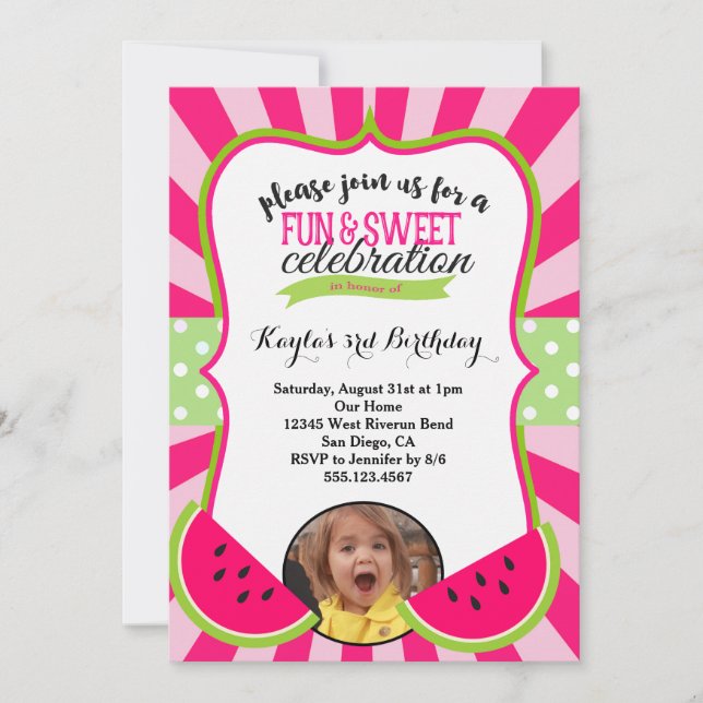 Invitación a la fiesta de cumpleaños de la sandía (Anverso)
