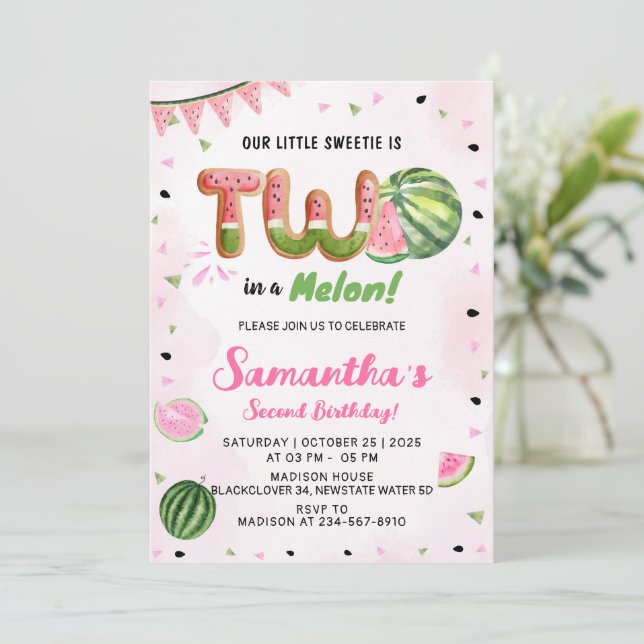 Invitación a la fiesta de cumpleaños de la sandía (Anverso de pie)