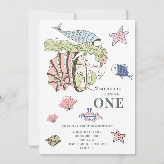 Invitación a la Fiesta de Cumpleaños de la Sirena (Anverso)