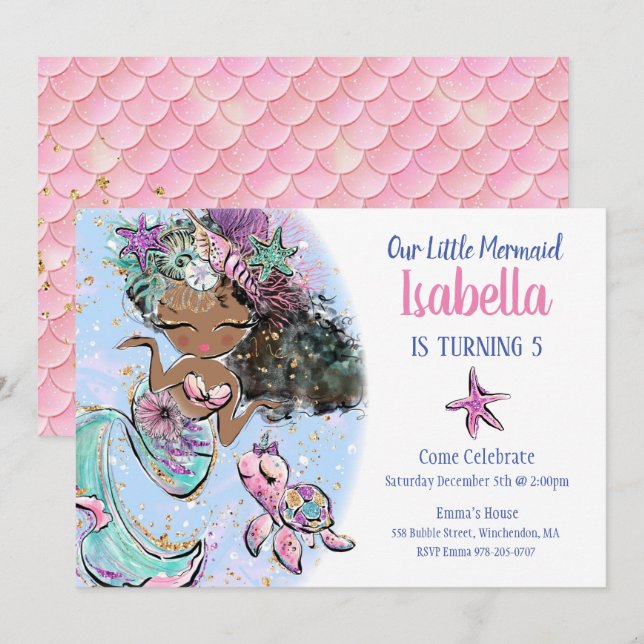 Invitación a la fiesta de cumpleaños de la sirena  (Anverso / Reverso)
