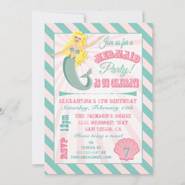 Invitación a la fiesta de cumpleaños de la sirena  (Anverso)