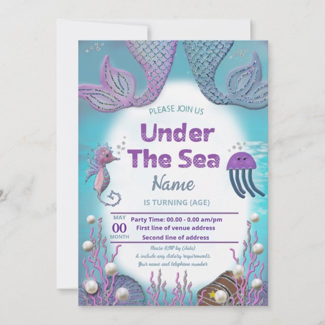 Invitación a la fiesta de cumpleaños de la sirena  (Anverso)