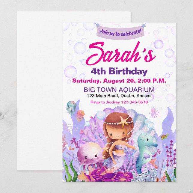 Invitación a la fiesta de cumpleaños de la sirena  (Anverso / Reverso)