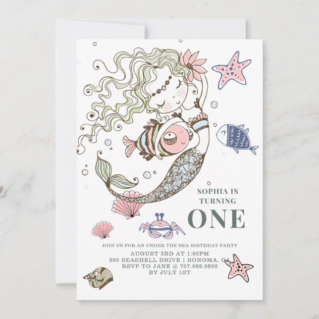 Invitación a la Fiesta de Cumpleaños de la Sirena (Anverso)