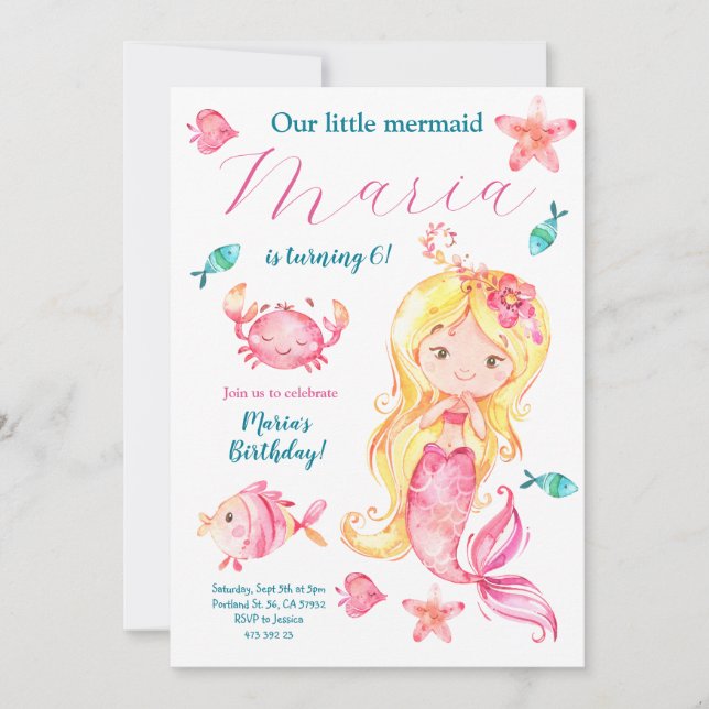 Invitación a la fiesta de cumpleaños de la sirena  (Anverso)
