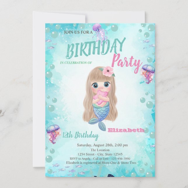 Invitación a la fiesta de cumpleaños de la sirena  (Anverso)