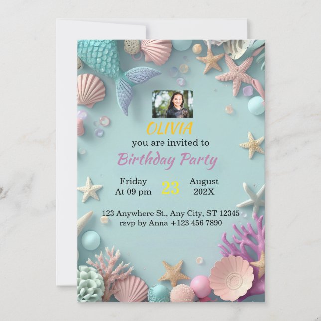 Invitación a la fiesta de cumpleaños de la sirena  (Anverso)