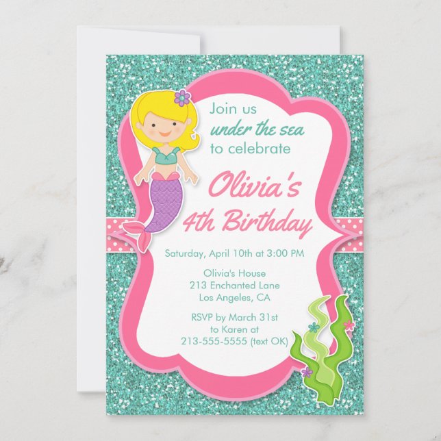 Invitación a la fiesta de cumpleaños de la sirena  (Anverso)