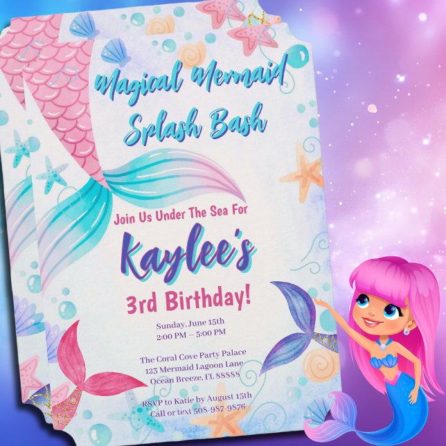 Invitación a la fiesta de cumpleaños de la sirena (Magical Mermaid Birthday Party Invitation)