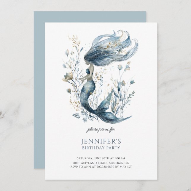 Invitación a la fiesta de cumpleaños de la sirena  (Anverso / Reverso)