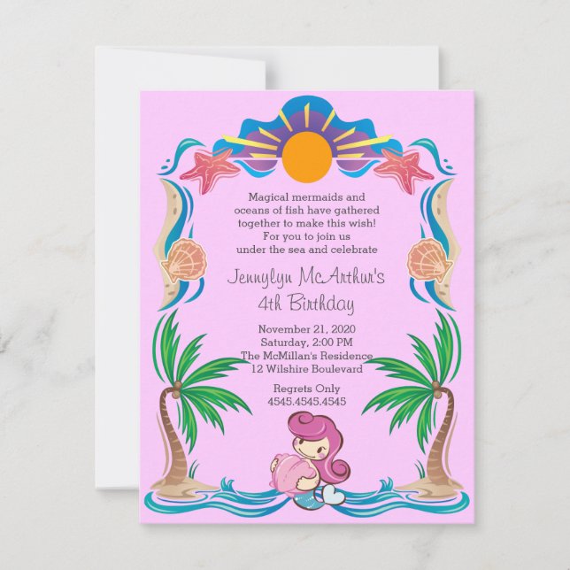Invitación a la fiesta de cumpleaños de la sirena  (Anverso)