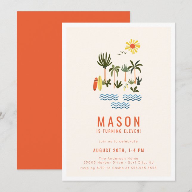 Invitación a la fiesta de cumpleaños de la Surf de (Anverso / Reverso)