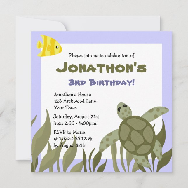 Invitación a la fiesta de cumpleaños de la tortuga (Anverso)