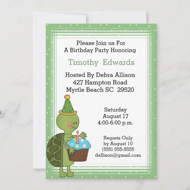 Invitación a la fiesta de cumpleaños de la tortuga (Anverso)