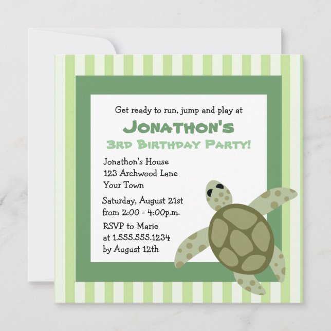 Invitación a la fiesta de cumpleaños de la tortuga (Anverso)