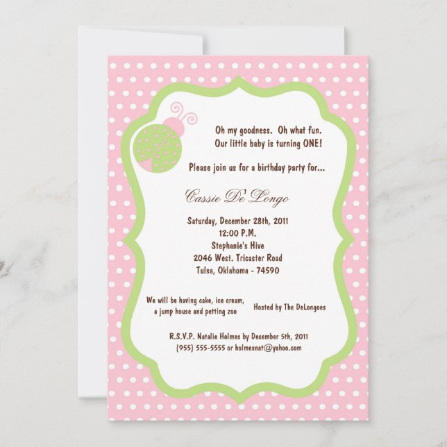 Invitación a la fiesta de cumpleaños de Lady Bug L (Anverso)