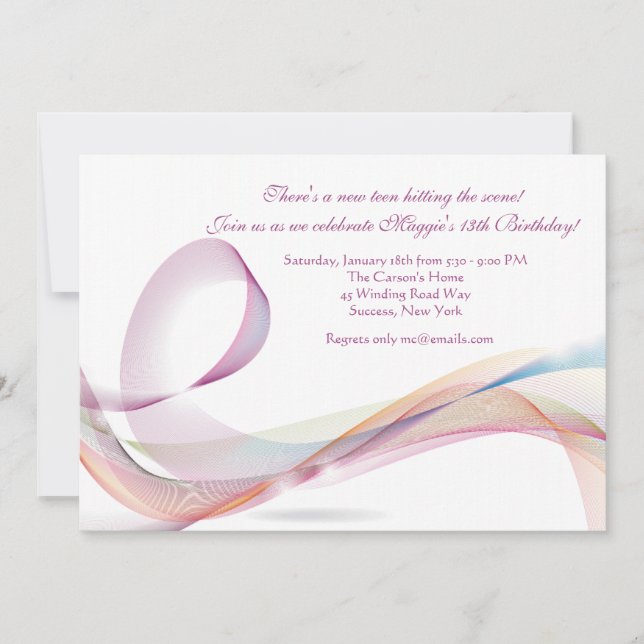 Invitación a la fiesta de cumpleaños de las cintas (Anverso)