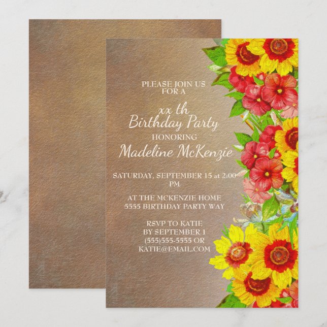 Invitación a la fiesta de cumpleaños de las flores (Anverso / Reverso)