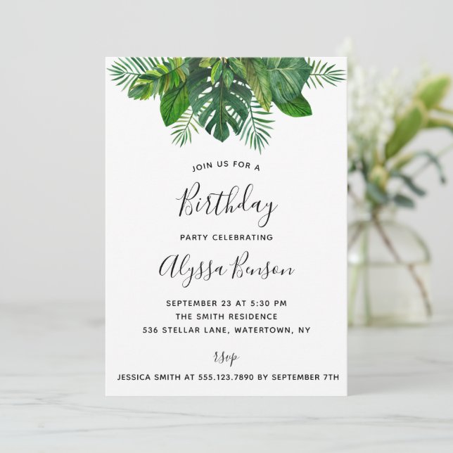 Invitación a la fiesta de cumpleaños de las hojas  (Anverso de pie)