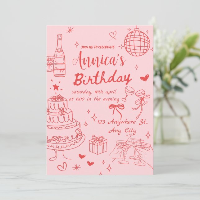 Invitación a la fiesta de cumpleaños de las mujere (Anverso de pie)