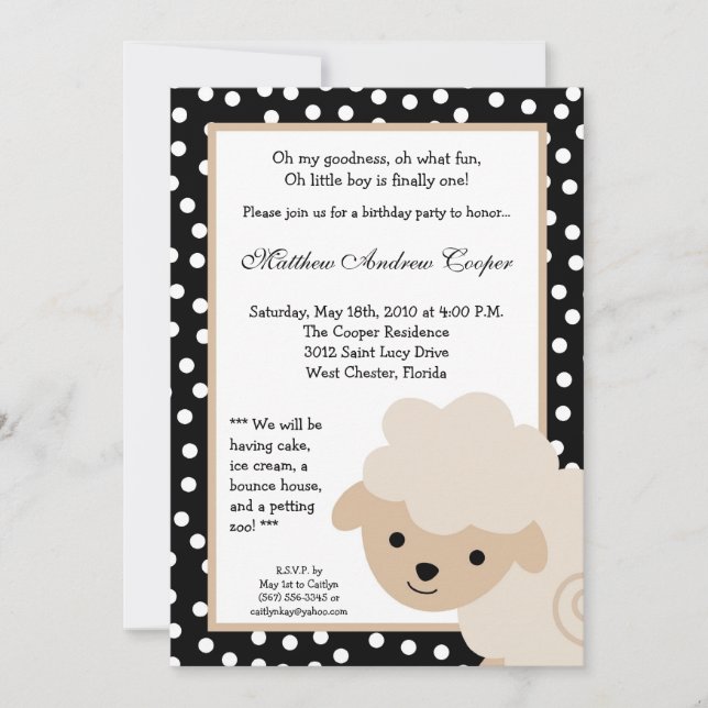 Invitación a la fiesta de cumpleaños de las ovejas (Anverso)