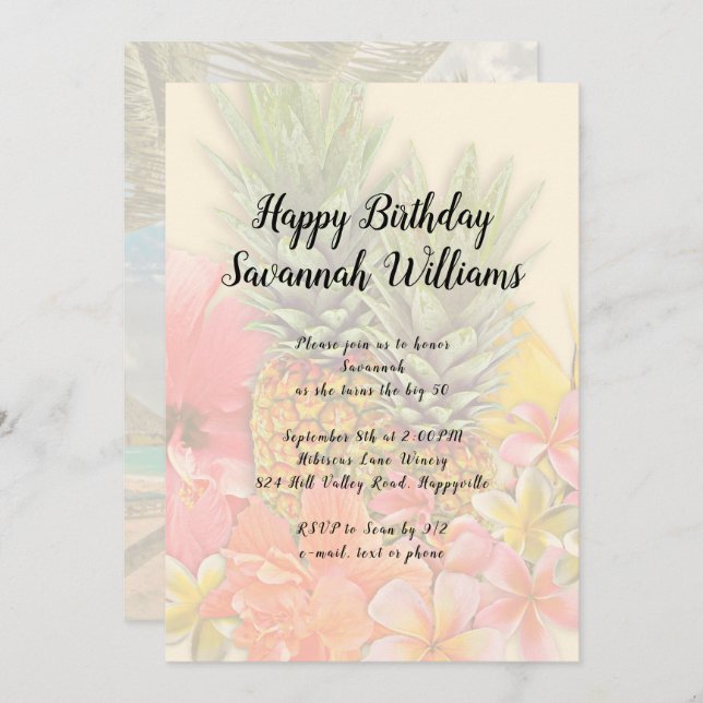 Invitación a la fiesta de cumpleaños de las piñas  (Anverso / Reverso)