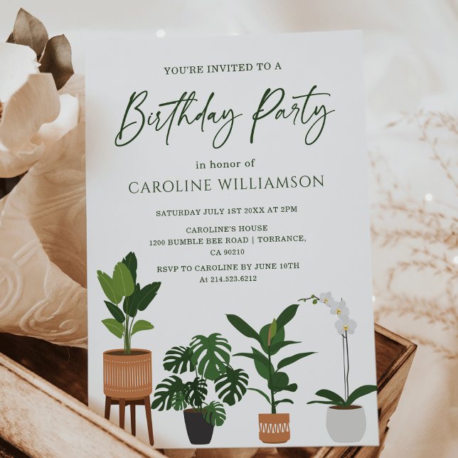 Invitación a la fiesta de cumpleaños de las planta (Indoor Potted Plants Birthday Party Invitation)