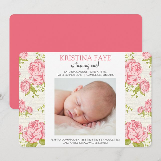 Invitación a la fiesta de cumpleaños de las rosas  (Anverso / Reverso)