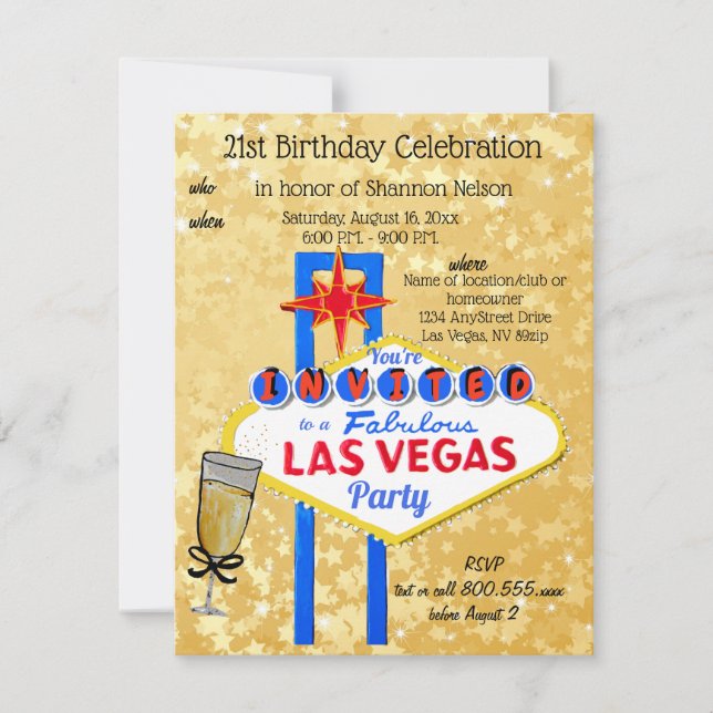 Invitación a la fiesta de cumpleaños de Las Vegas (Anverso)