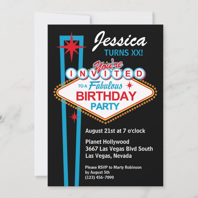 Invitación a la fiesta de cumpleaños de Las Vegas (Anverso)