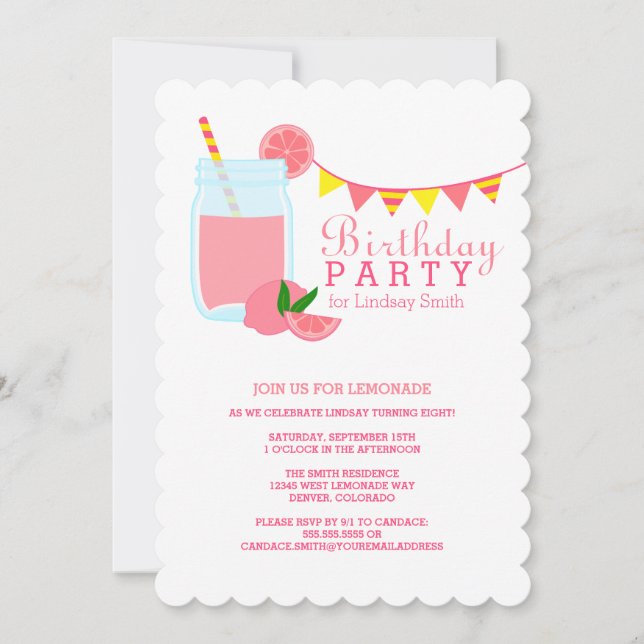 Invitación a la fiesta de cumpleaños de Lemonade R (Anverso)