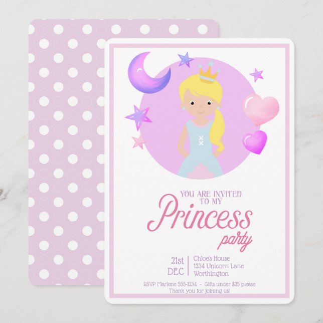 Invitación a la fiesta de cumpleaños de Litte Prin (Anverso / Reverso)