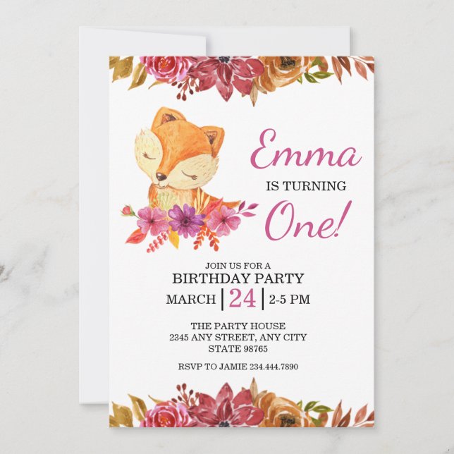Invitación a la fiesta de cumpleaños de Little Fox (Anverso)