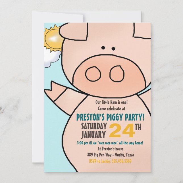 Invitación a la fiesta de cumpleaños de Little Pig (Anverso)
