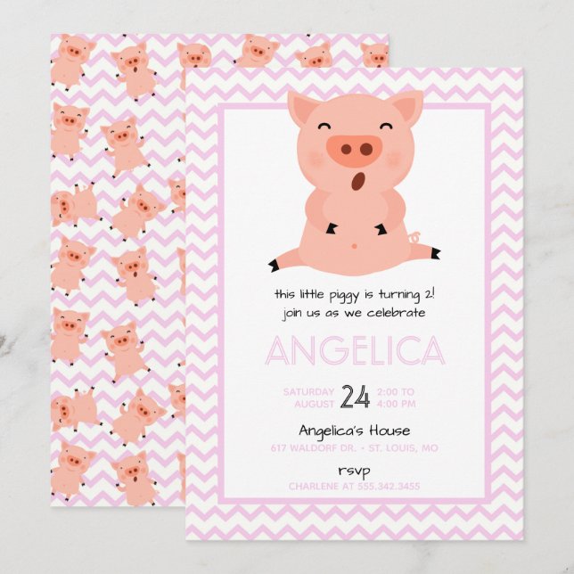 Invitación a la fiesta de cumpleaños de Little Pig (Anverso / Reverso)